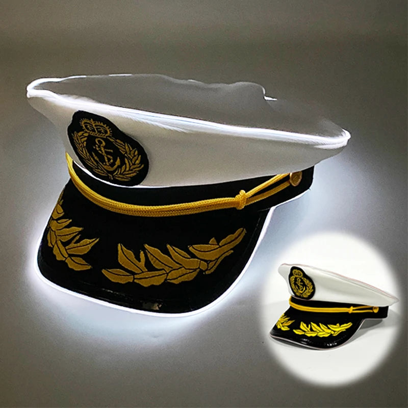 Newstyle Led Captain Hat Halloween Masquerade Pirate Theme Party Cosplay Captain Costumes Accessories Light Up Skull Pattern Hat
